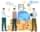 People making deal, isolated characters shaking hands. Globe and parcels, document and geolocation poitier. Businessman and assistant with clipboard making notes on contracts. Vector in flat style